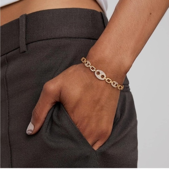 Gold 14k Gold Plated Cubic Zirconia Hollow Cuff Bracelet - Picture 3 of 3